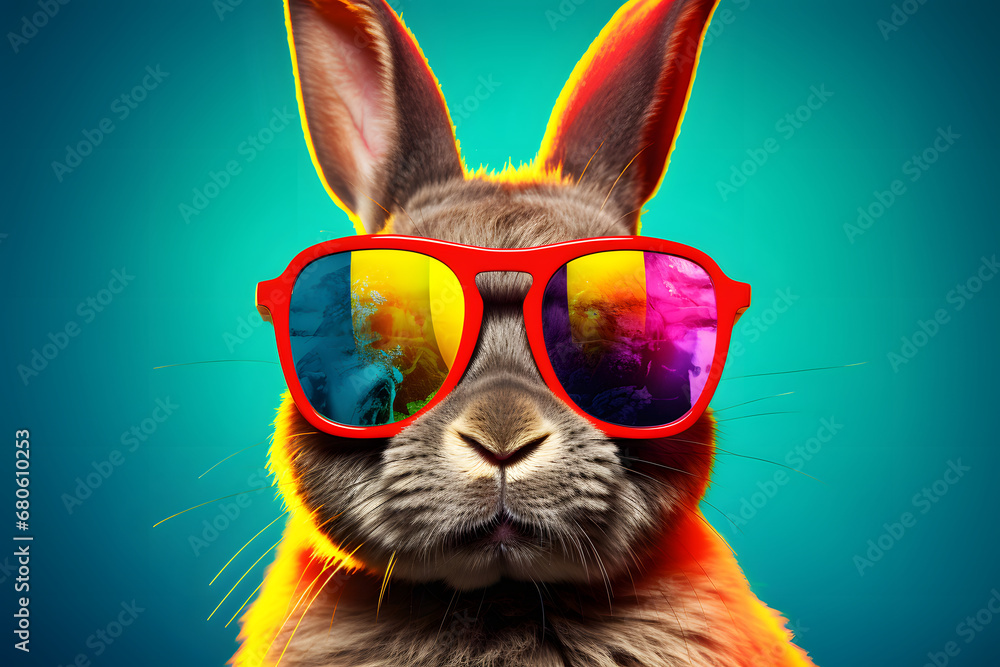 Stylish Bunny in Shades - Cool Easter Concept - Generative AI