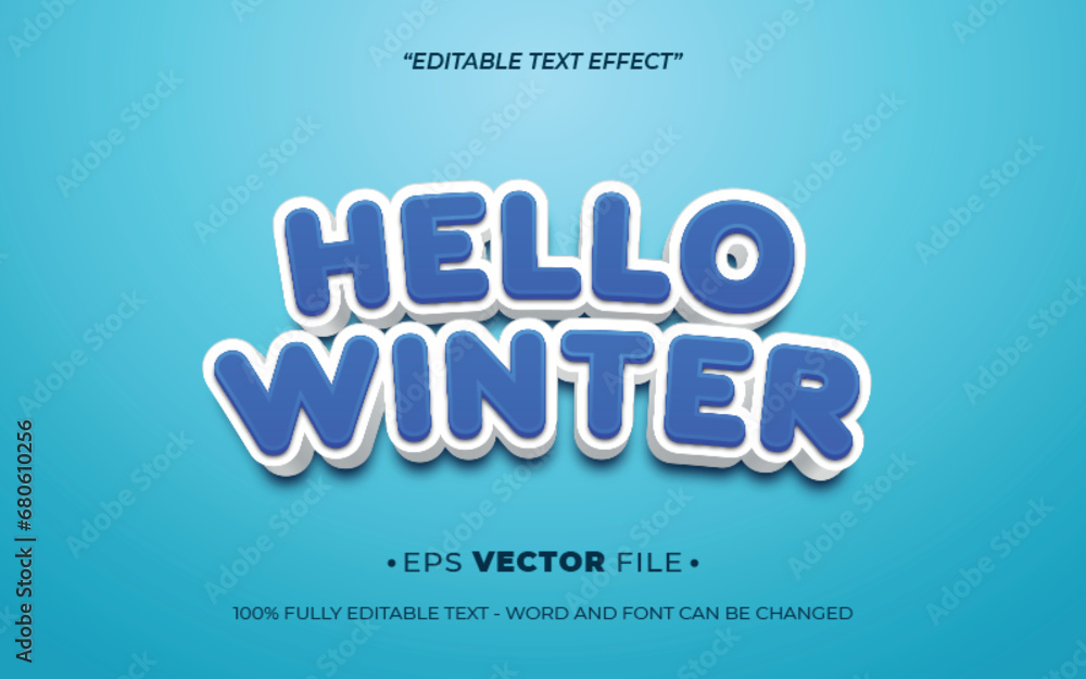 Hello Winter 3d text effect editable vector