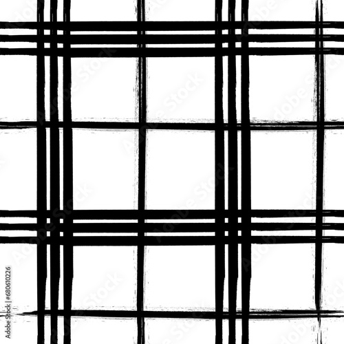 Wallpaper Mural Grunge Tartan seamless pattern with hand drawn Tartan. Ornament for printing on fabric, cover and packaging. Simple black and white vector ornament isolated on white background Torontodigital.ca