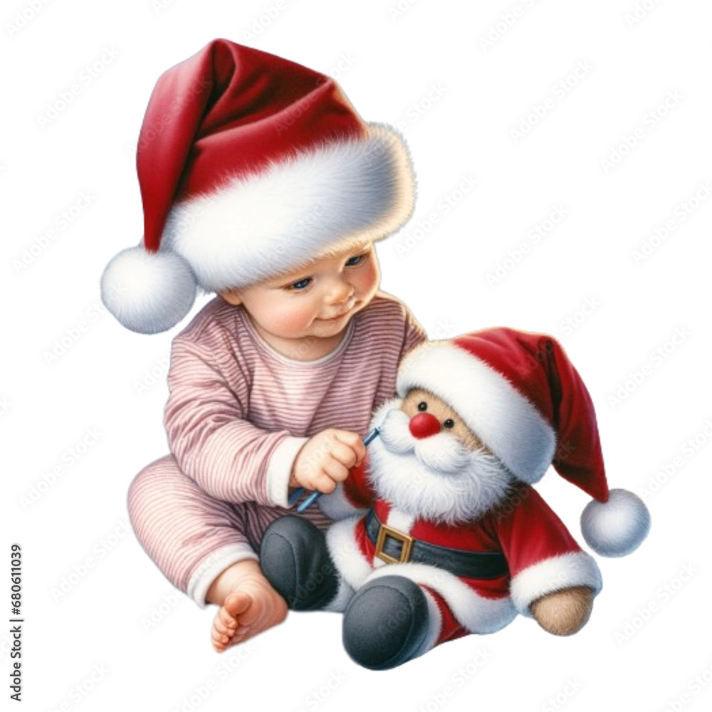 Adorable Christmas Babies in Santa Hats with Toys Adorable Christmas Babies in Santa Hats with Toys