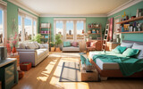 Teenager modern room with green chair and carpet