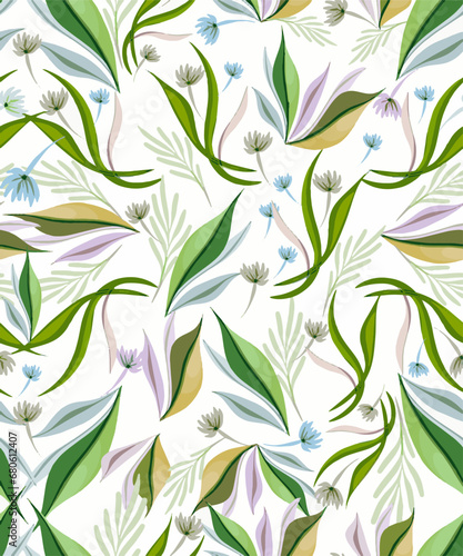 Autumn leaves  forest twigs on a white background. Vector. Vintage  pastel colors of autumn. Seamless background  pattern.