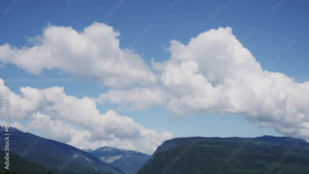 Majestic Mountain Range Beneath a Vast Sky with Fluffy Clouds Majestic Mountain Range Beneath a Vast Sky with Fluffy Clouds