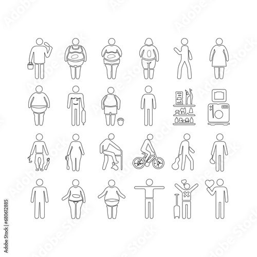 An icon set for overweight individuals with a white background in vector format 