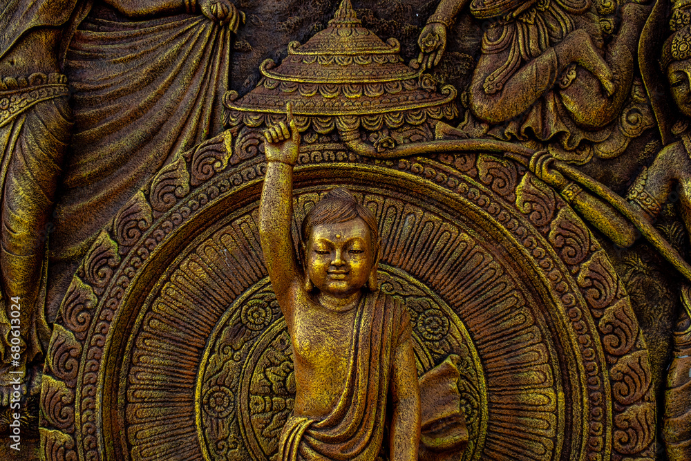 Relic of buddha ornament on the wall at vihara dharma shanti tanjung uban	