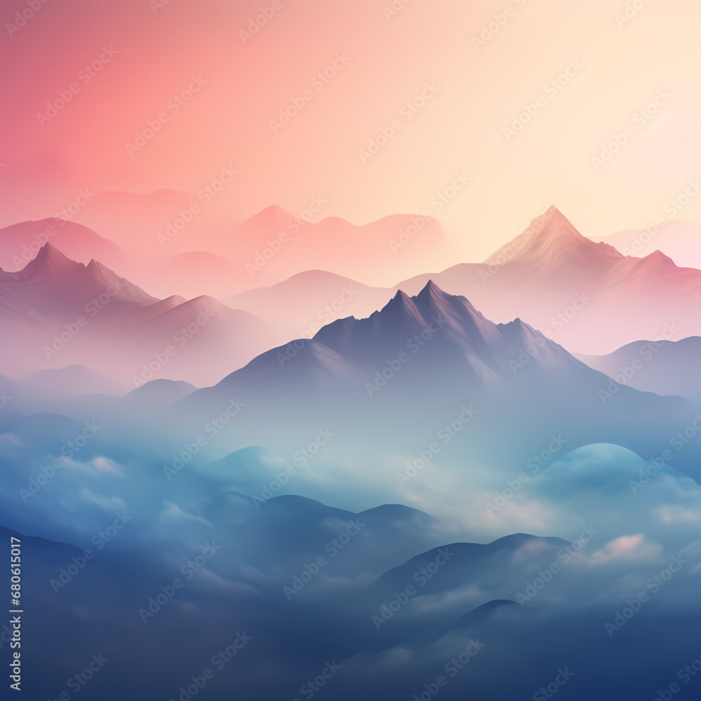 a soft gradient depicting misty mountain peaks