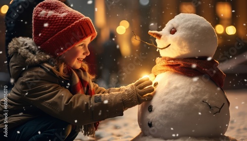 Frosty Fun: A Delightful Winter Day of a Little Girl and Her Snowman