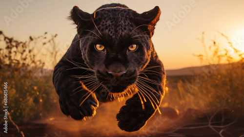The Deadly Pounce of a Ferocious Black Panther, Claws Unleashed, Generative AI