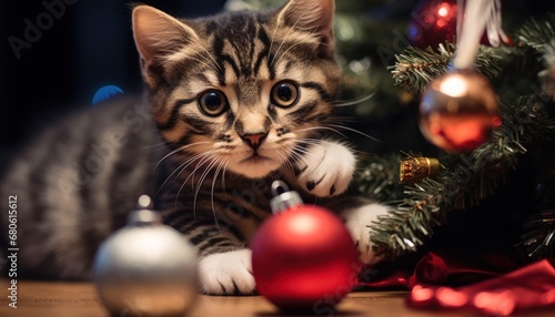 A Playful Kitten Embracing the Holiday Spirit