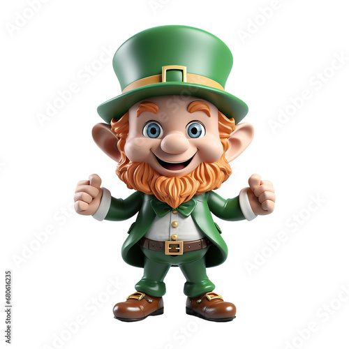 St. Patrick's Day leprechaun, 3D render style, isolated on blank background.