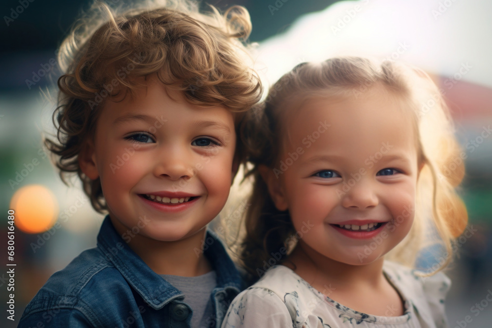 Boy and girl making selfie. Happy children spending time together. Brother and sister smiling and looking at camera Boy and girl making selfie. Happy children spending time together. Brother and sister smiling and looking at camera