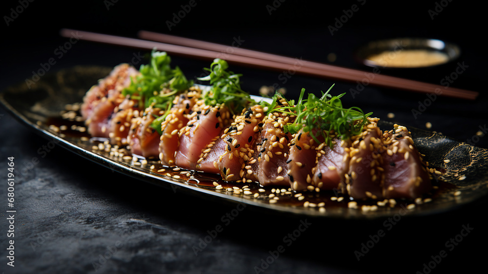 Elegant Tuna Tataki with Sesame Seeds and Ponzu Sauce Elegant Tuna Tataki with Sesame Seeds and Ponzu Sauce