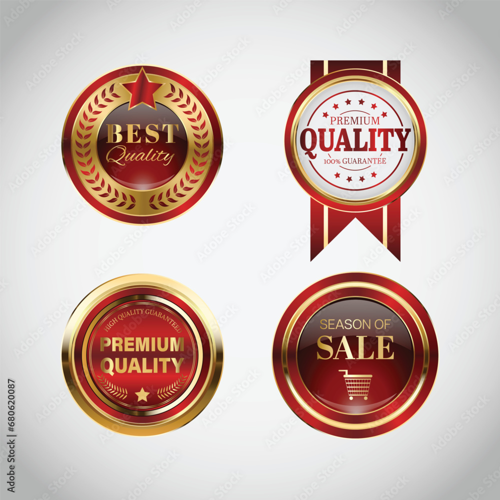 Luxury golden red sale badges and labels. Retro vintage sale circle badge design