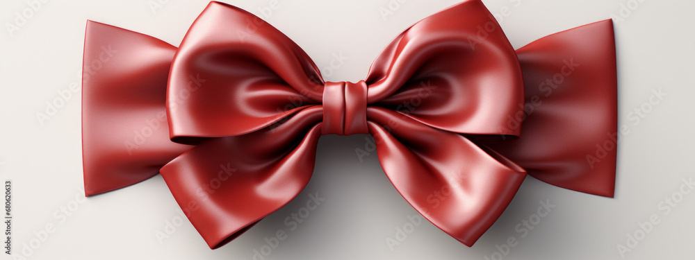 red ribbon tied in bow on white background