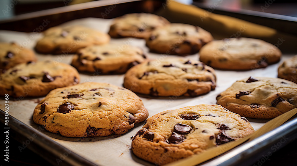 Freshly Baked Chocolate Chip Cookies on a Tray