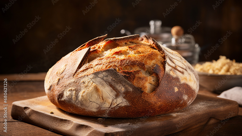  Freshly Baked Sourdough Bread Loaf with Crusty Exterior