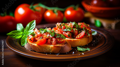 Gourmet Bruschetta with Fresh Tomatoes and Basil