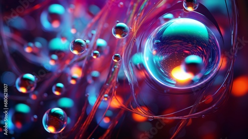 3d render, abstract colorful background, bright bubbles and glowing lines.