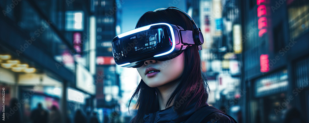 Girl engrossed in VR, contrasting calm demeanor. Girl engrossed in VR, contrasting calm demeanor.