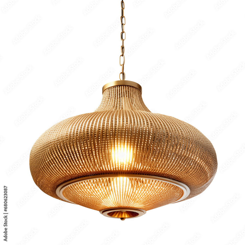 Obraz premium Golden Ceiling pendant Lamp, shining with light isolated on transparent background PNG