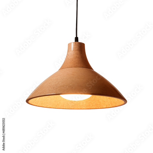 Cork Ceiling lamp with shining light bulb isolated on white transparent background PNG