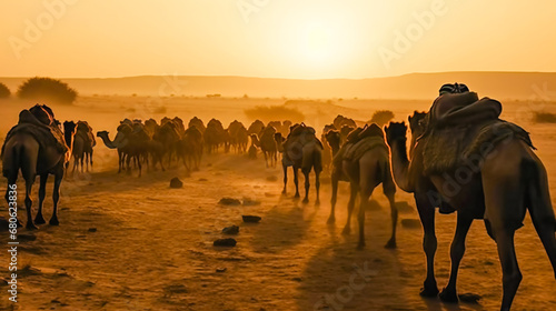 Desert Treks. A Caravan of Camels. Generative AI