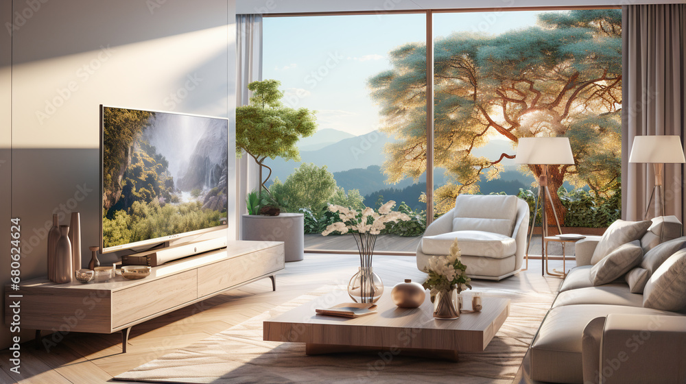 Obraz premium Elegant living room with big tv screen. Big Tv In A Living Room
