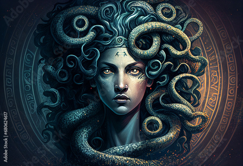 Gorgon Medusa. AI Generated photo