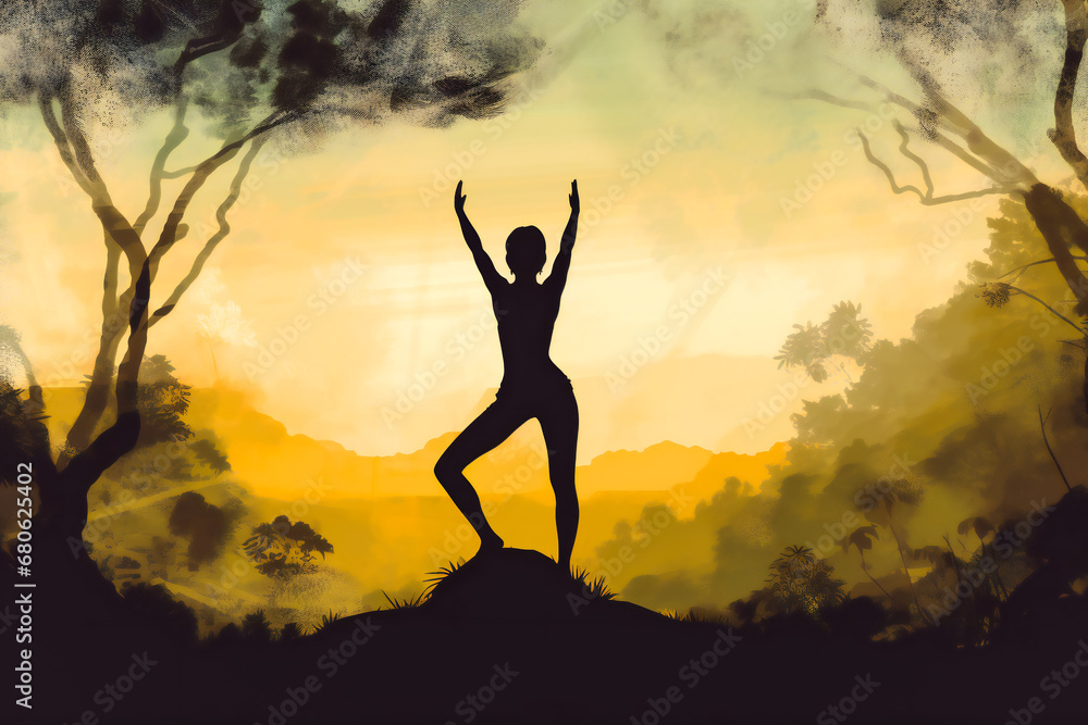 Finding Balance. Yoga Woman.  Generative AI