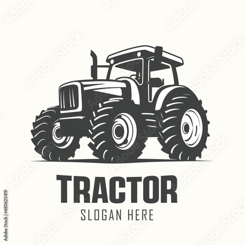 silhouette of a tractor illustration vector with black old tractor on white background