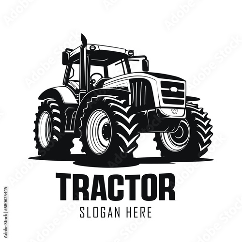 silhouette of a tractor illustration vector with black old tractor on white background