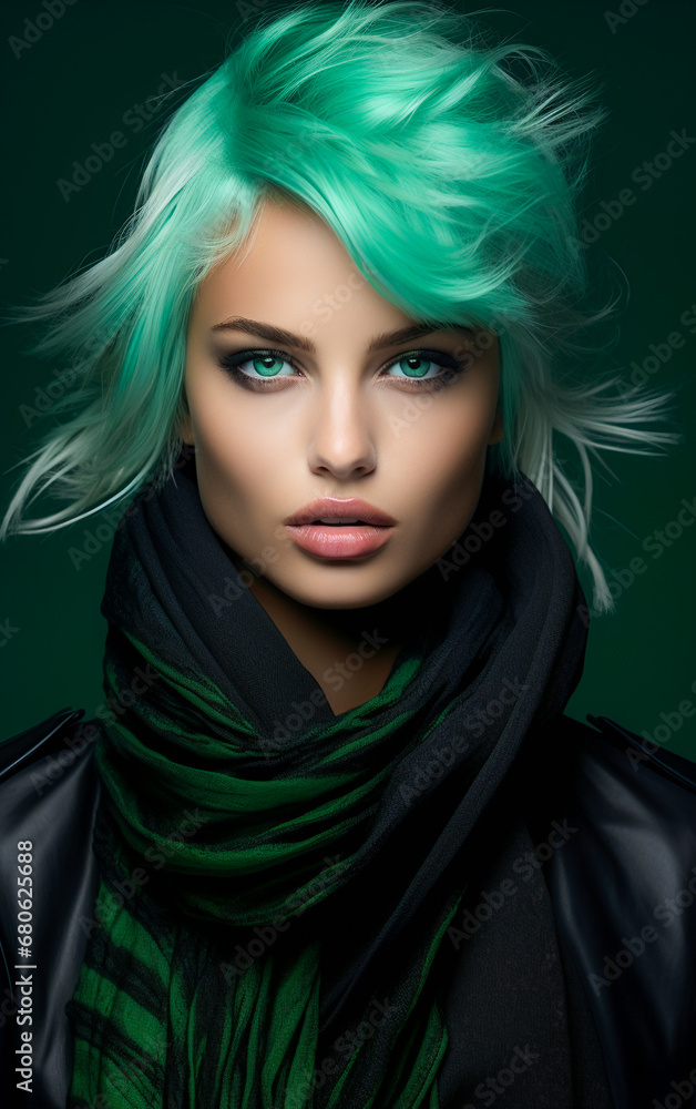 Girl in Intense Emerald Fashion. Glamour in Black and Green Girl in Intense Emerald Fashion. Glamour in Black and Green