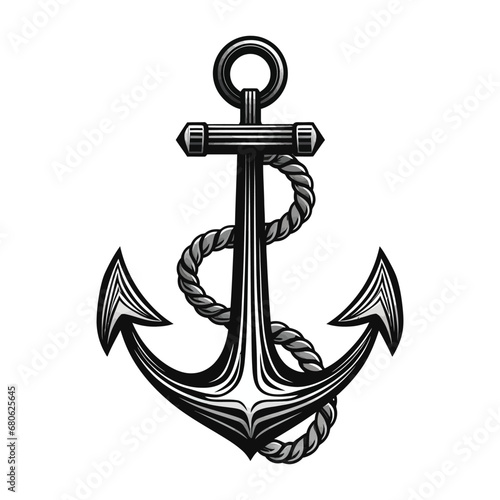 vintage sea anchor with rope monochrome style illustration photo