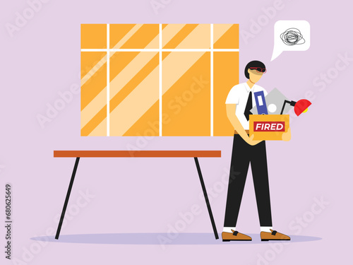 Flat illustration of young man getting fired from his job
