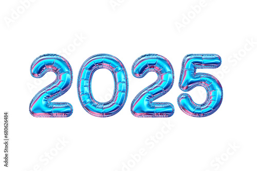 2025 shiny trendy gradient balloons isolated on white background. Colorful banner for seasonal holidays flyers, greetings and invitations, New Year themed congratulations and cards. 3d illustration.