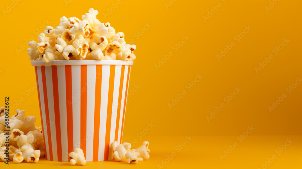 popcorn in a bucket on yellow isolated background