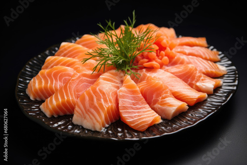 Sliced salmon fillets closeup