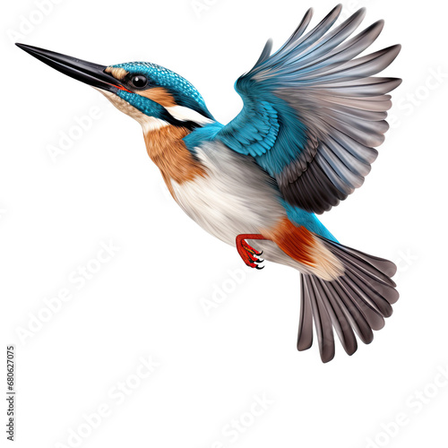 Flying kingfisher isolated transparent background, PNG file © Sasint