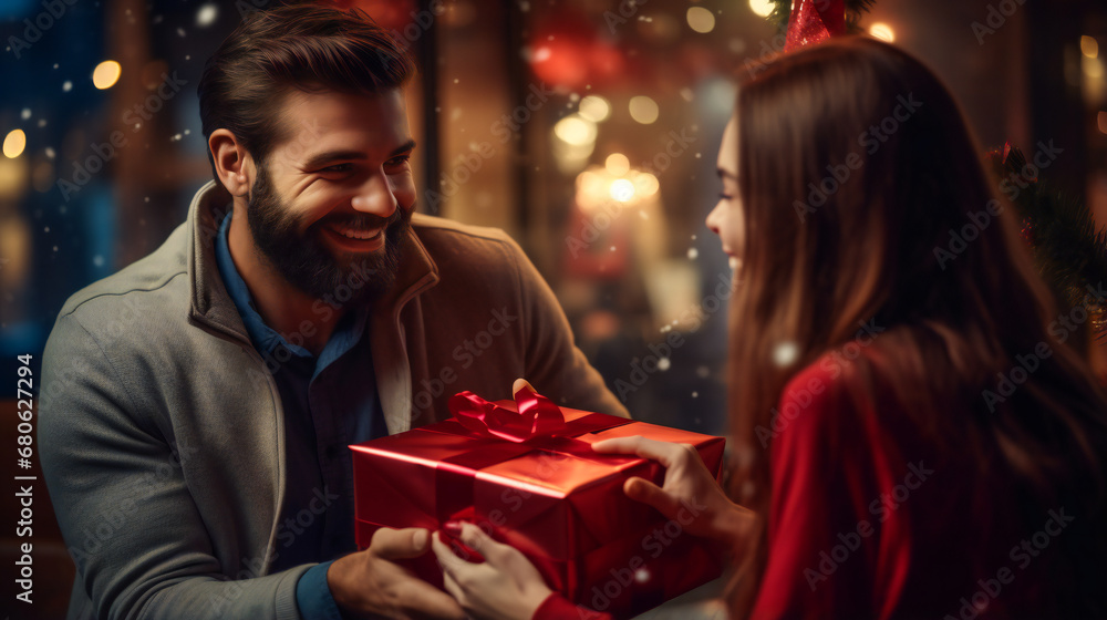 Gift Exchange of a Content Married Duo on a Special Day. Smiling Couple Shares Gift Gift Exchange of a Content Married Duo on a Special Day. Smiling Couple Shares Gift