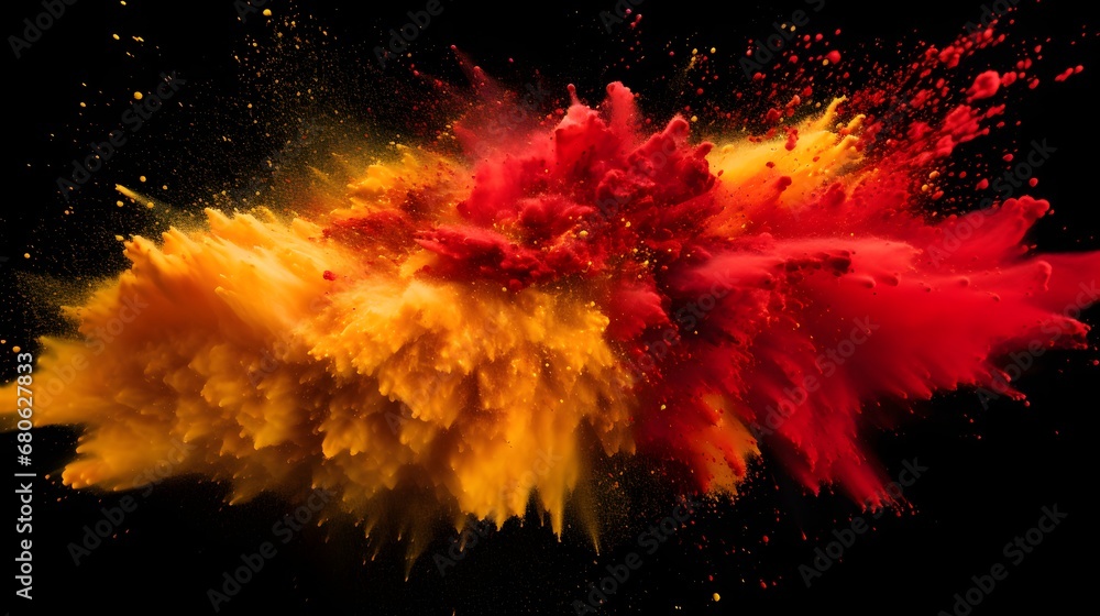 © Bipul Kumar - a red and yellow explosion of powder on a black background Generative AI