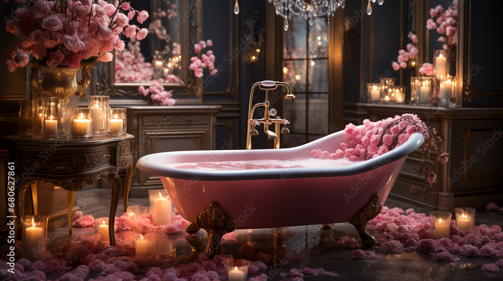 Luxury Bathroom Oasis.  Vintage Elegance Spa.  Rose Petal Bliss.. ..