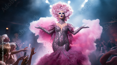 Nightclub Spectacle. Vivid Drag Performance.  Dazzling Nightlife Divas....