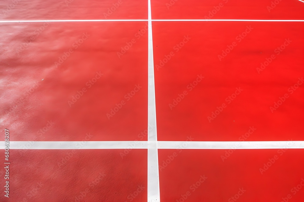 a red tennis court with white lines on it Generative AI