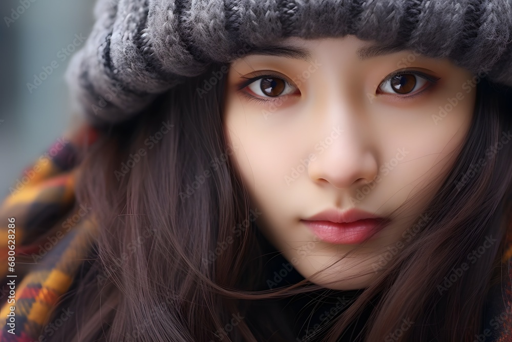 a close up of a person wearing a hat and scarf Generative AI a close up of a person wearing a hat and scarf Generative AI