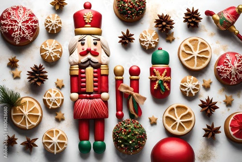 Create a festive close-up of a nutcracker-shaped marzipan confection