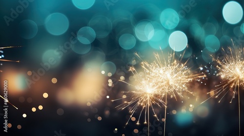 Sparklers with beautiful turquoise blurred light background