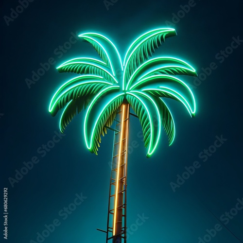 Tropical Neon Palm Tree Against Night Sky