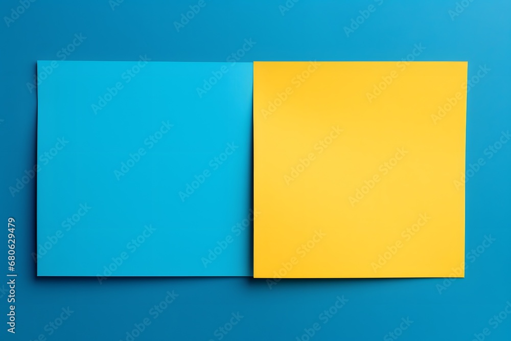two yellow and blue sheets of paper on a blue surface Generative AI