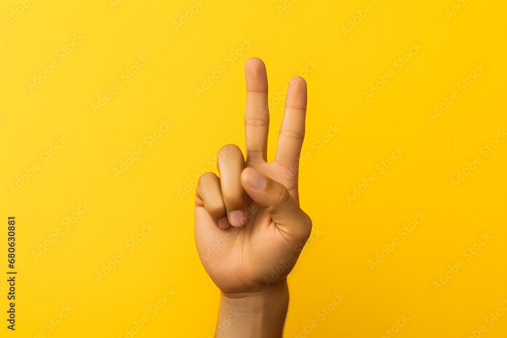 Naklejka premium a person making a peace sign with their fingers Generative AI