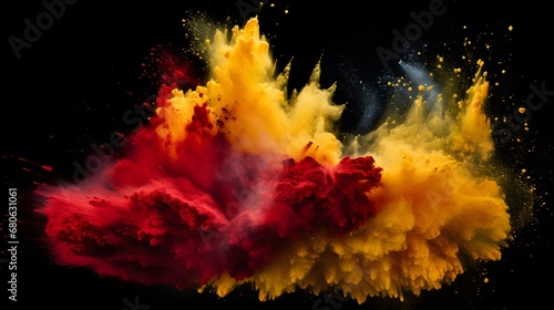a red and yellow powder cloud on a black background Generative AI